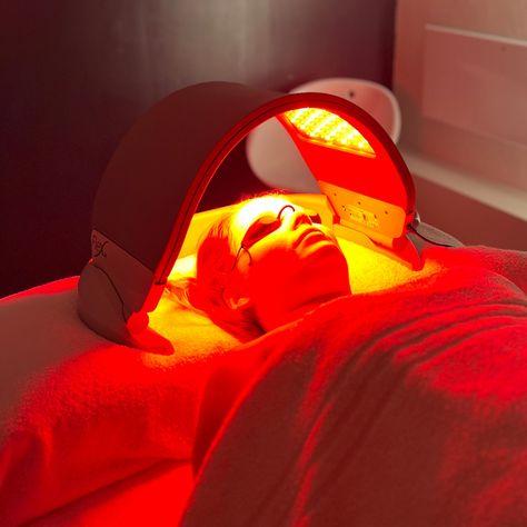LED facial mask used during a skin rejuvenation session